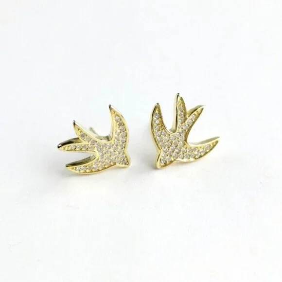 Swallow bird Stud earrings In 14k Gold over Sterling... - Picture 1 of 7